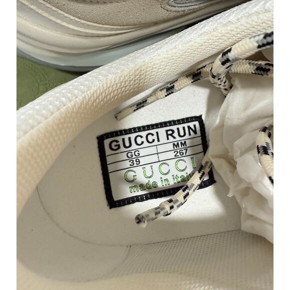 Gucci Womens White Run Sneaker Beige Suede 39 9 Chunky Trending - Picture 9 of 10